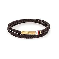 tommy hilfiger bracelet ionique en cuir plaqué or fin pour homme - 2790551, standard, acier doré fin plaqué ionique et cuir marron