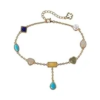 haoduoo bracelet bracelet argent plaqué or multi pierres précieuses for femme jade jaspe turquoise ambre lapis bracelets bijoux (color : silver, size : 19cm plus 4.5cm)