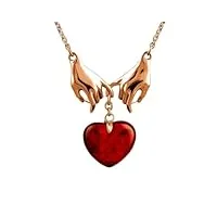 collier en forme de cœur en argent sterling 925 plaqué or rose avec cœur d'ambre dans vos mains, pendentif en forme de cœur d'ambre avec chaîne, cadeau pour partenaire, cadeau de saint-valentin, 45+,