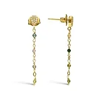 orus bijoux - boucles d'oreilles argent doré pendantes gouttes diamantées pierres multi-tourmaline - taille : 3,5 cmcm