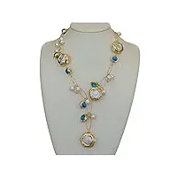 labdip colliers pour femme collier en verre de murano bleu perle keshi blanche de culture d'eau douce 21 pouces accessoires de mode