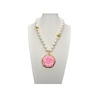 axhnguqb colliers pour femme bijoux collier de perles plaqué or rose turquoises fleur pendentif blanc baroque collier de perles 18 pouces for les femmes accomplissent