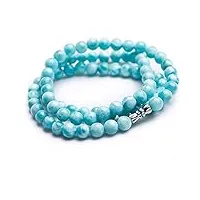 natural stone pendant 6mm naturel larimar bracelets for femmes hommes anniversaire cadeau d'anniversaire eau motif bijoux en cristal pierre bleue 3 tours pierre précieuse perles rondes bracelet collie