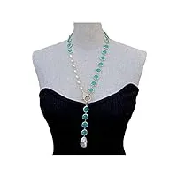 axhnguqb colliers pour femme collier en cristal vert perle de riz blanc naturel collier pendentif perle keshi blanc 28 pouces