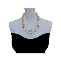 bianmtsw kunzite rose naturel brut plaqué or brut bord brossé collier de perles 20 pouces style vintage colliers pour femme