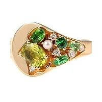 seidayee bague en or 14 carats spring bloom avec pierres précieuses vertes naturelles, perles et diamants - design unique et luxueux pour les hommes et les femmes (or blanc 14k l)