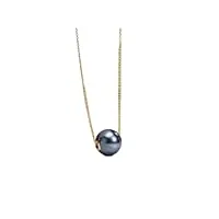 qaoubjfv véritable collier pendentif en or 18 carats avec perles rondes for femme, collier en perles noires de tahiti avec pendentif en or jaune colliers pour femme (style : 11-12mm)