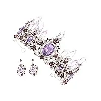 magiclulu 4 ensembles couronne de cristal violet boucles d'oreilles élégantes parure diadème violet couronnes de princesse reine et diadème tiare décor d'oreille élégante mariage
