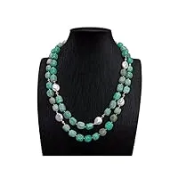 lqubmbsg colliers pour femme pièce de monnaie blanche de culture d'eau douce perle vert amazonite collier fait à la main femmes bijoux de créateur