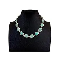 lqubmbsg colliers pour femme naturel vert amazonite collier forme ovale À facettes lunette ensemble femmes bijoux cadeau d'anniversaire