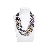 lqubmbsg colliers pour femme bijoux 20 pouces 3 rangées violet keshi perle violet améthystes cristal agates collier for femmes remplir