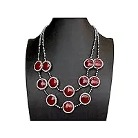 lqubmbsg colliers pour femme 2 rangées en forme de pièce d'agate rouge ornée d'un collier en hématite à facettes en cristal noir 20 pouces