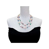 lqubmbsg colliers pour femme perle de pièce de monnaie rose de culture collier en cristal multicolore multi brin bijoux de bohème faits à la main