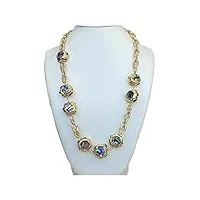 lqubmbsg colliers pour femme collier long en plaqué or avec perles de coquille d'ormeau de couleur arc-en-ciel naturel 28 pouces