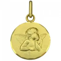 médaille ronde ange 16 mm bord festonné (or jaune 750°)
