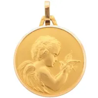 médaille ronde ange à la colombe 16 mm (or jaune 750°)