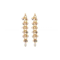 boucles d'oreilles percées habillées perles cristal - doré