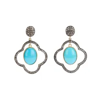 gems n' crafts boucles d'oreilles en or 18ct pavées de diamants et ornées d'une turquoise - métallisé