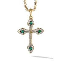 david yurman collier en or jaune 18ct à pendentif croix fini de diamant et d'émeraude