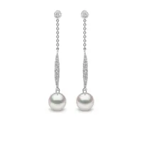 yoko london boucles d'oreilles pendantes trend en or blanc 18ct ornées de diamants et de perles - argent