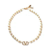 valentino garavani collier à perles à detail vlogo - or