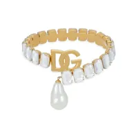 dolce & gabbana collier ras-du-cou serti de perles artificielles à logo lettre - or