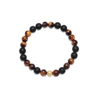 nialaya jewelry bracelet tiger eye serti d'onyx - marron