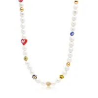 nialaya jewelry collier smiley face serti de perles - blanc