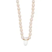 jia jia collier de perles en or 14ct à pierre pendante - blanc