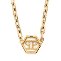 philipp plein collier à plaque logo hexagon - or