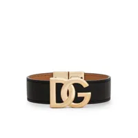 dolce & gabbana bracelet en cuir à plaque logo - noir