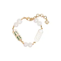 casablanca logo-plaque pearl-embellished bracelet - or