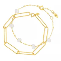 leaf bijouterie, bracelet set big square/pearl, silver gold plate en silver - pour dames