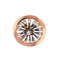 broche ancienne diamants 0.12 carat en or rose et argent