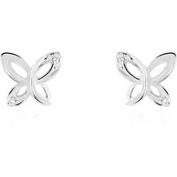 boucles d'oreilles puces papillon or blanc diamant