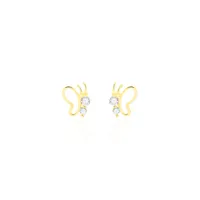 boucles d'oreilles puces evaelle papillon or jaune oxyde de zirconium