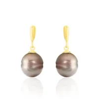 boucles d'oreilles pendantes semi-baroque or jaune perle de tahiti