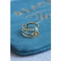 bague dorée trio anneaux perle turquoise