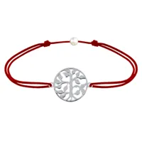 bracelet lien arbre de vie argent - rouge