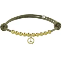 bracelet médaille peace and love et perles plaquées or - classics - vert kaki