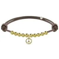 bracelet médaille peace and love et perles plaquées or - classics - marron clair