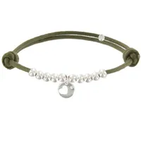 bracelet lien médaille coeur et perles en argent - classics - vert kaki