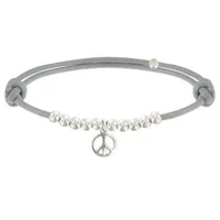 bracelet médaille peace and love et perles en argent - classics - gris clair