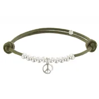 bracelet médaille peace and love et perles en argent - classics - vert kaki