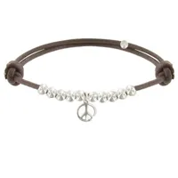 bracelet médaille peace and love et perles en argent - classics - marron clair