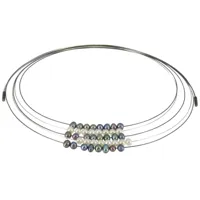 collier multi-fils argent perles blanches et gris foncés