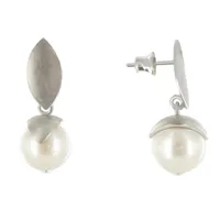 boucles d'oreilles argent rhodié feuilles perle de culture - classics - blanc
