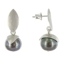 boucles d'oreilles argent rhodié feuilles perle de culture - classics - gris