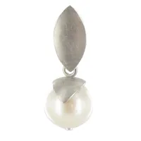 pendentif feuille en argent rhodié perle de culture - classics - blanc