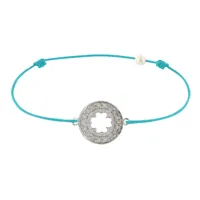 bracelet lien argent médaille porte chance et strass - classics - turquoise
